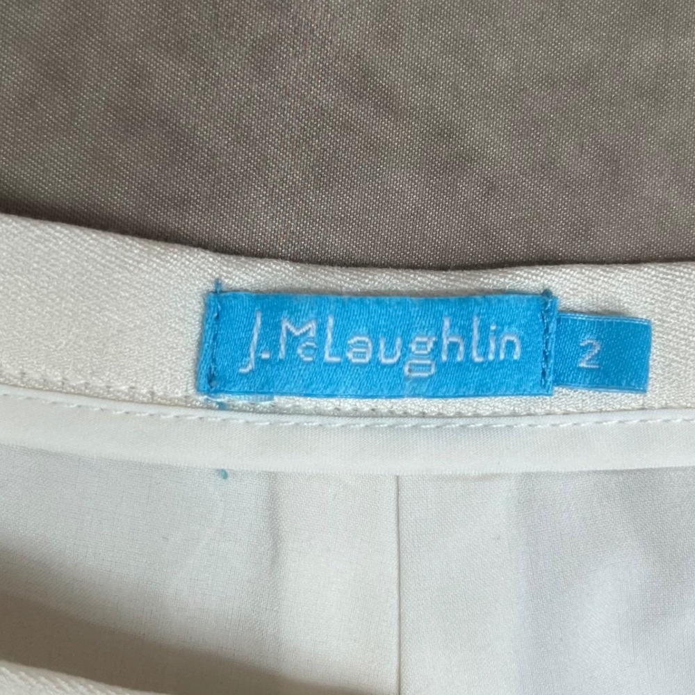 J. McLaughlin Trousers Women 2 Cream Silk Blend Straight Leg Side Zip - Picture 2 of 7
